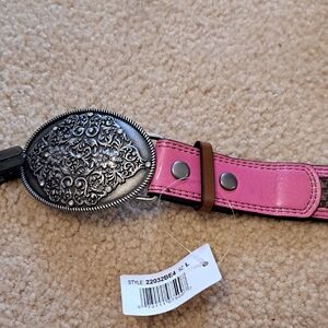 From Boot Barn Pink Leather Belt with Silver Buckle 32.5: